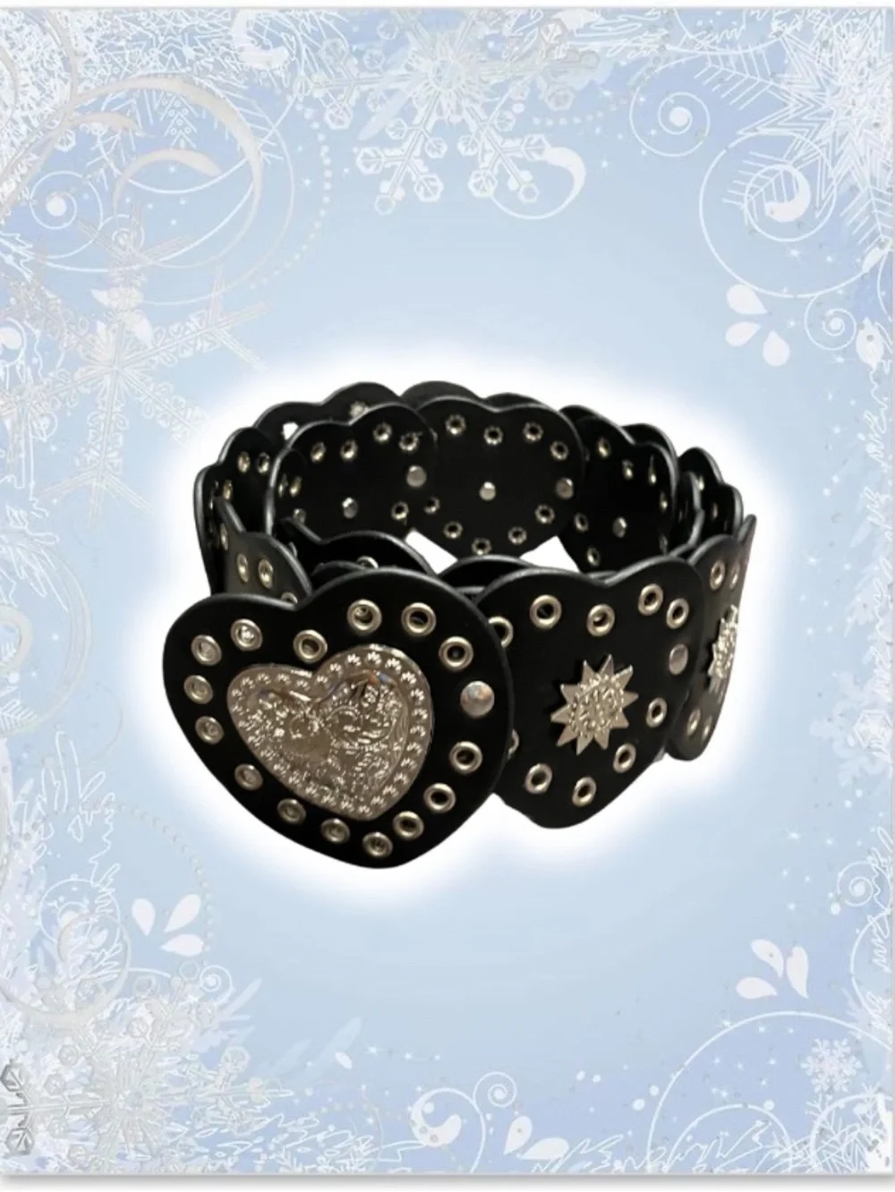 Wide Black Heart & Sun Studded Bracelet